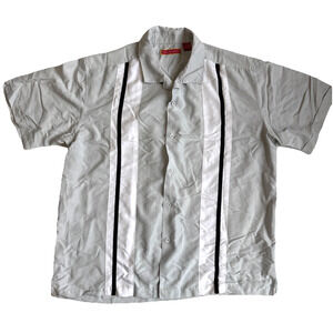 Havanera Button Short Sleeve Cuban Shirt Gray White Black Pleats Size Large